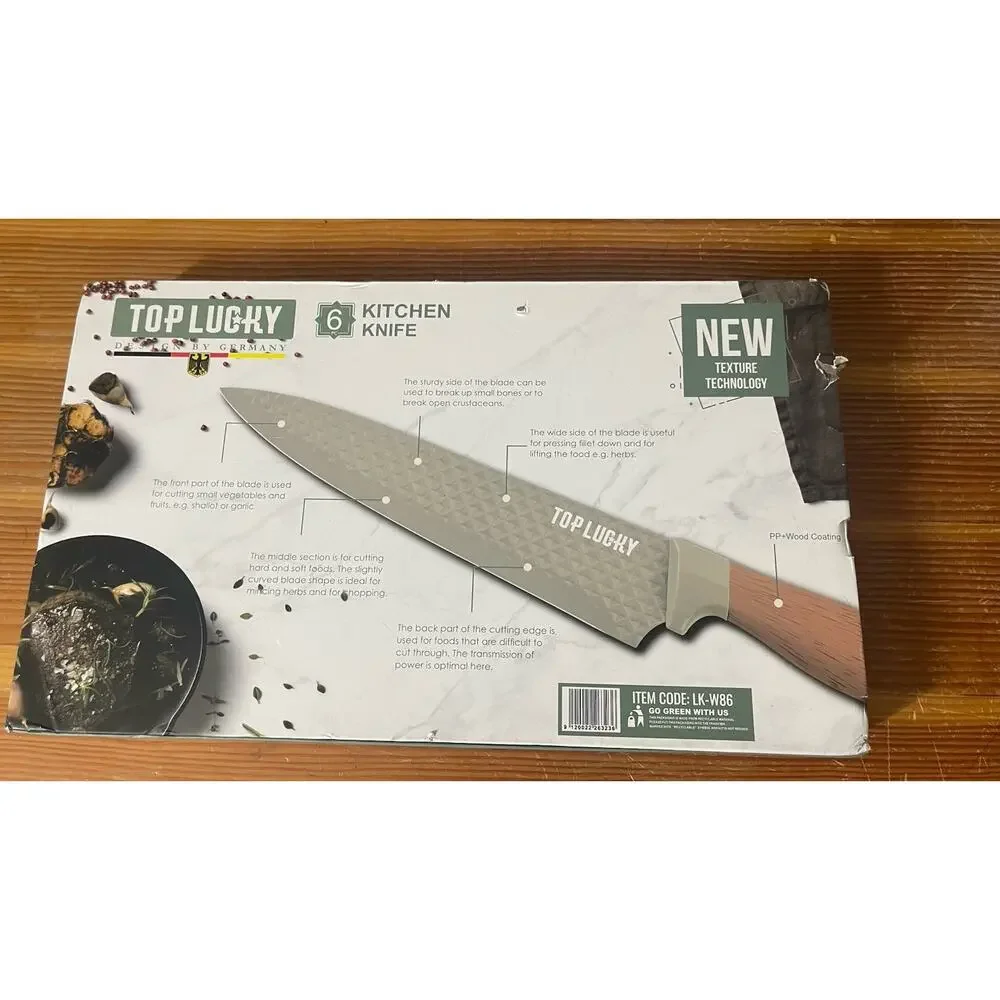 Top Lucky LK806 6 Piece Kitchen Knife Set Khaki Textured Blades Gift Box